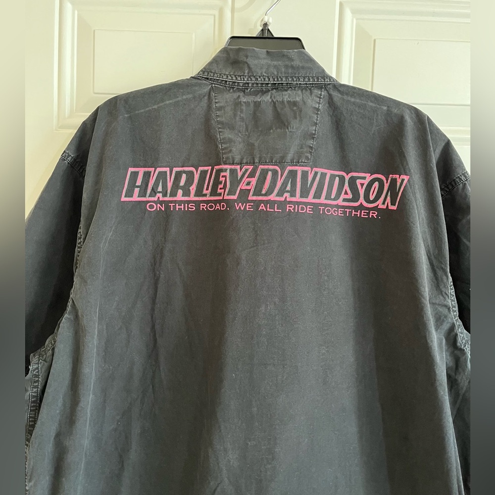 VTG Harley-Davidson Shirt Men’s 2X Dress Black Pink Logo Work Button Down Biker - Picture 7 of 10